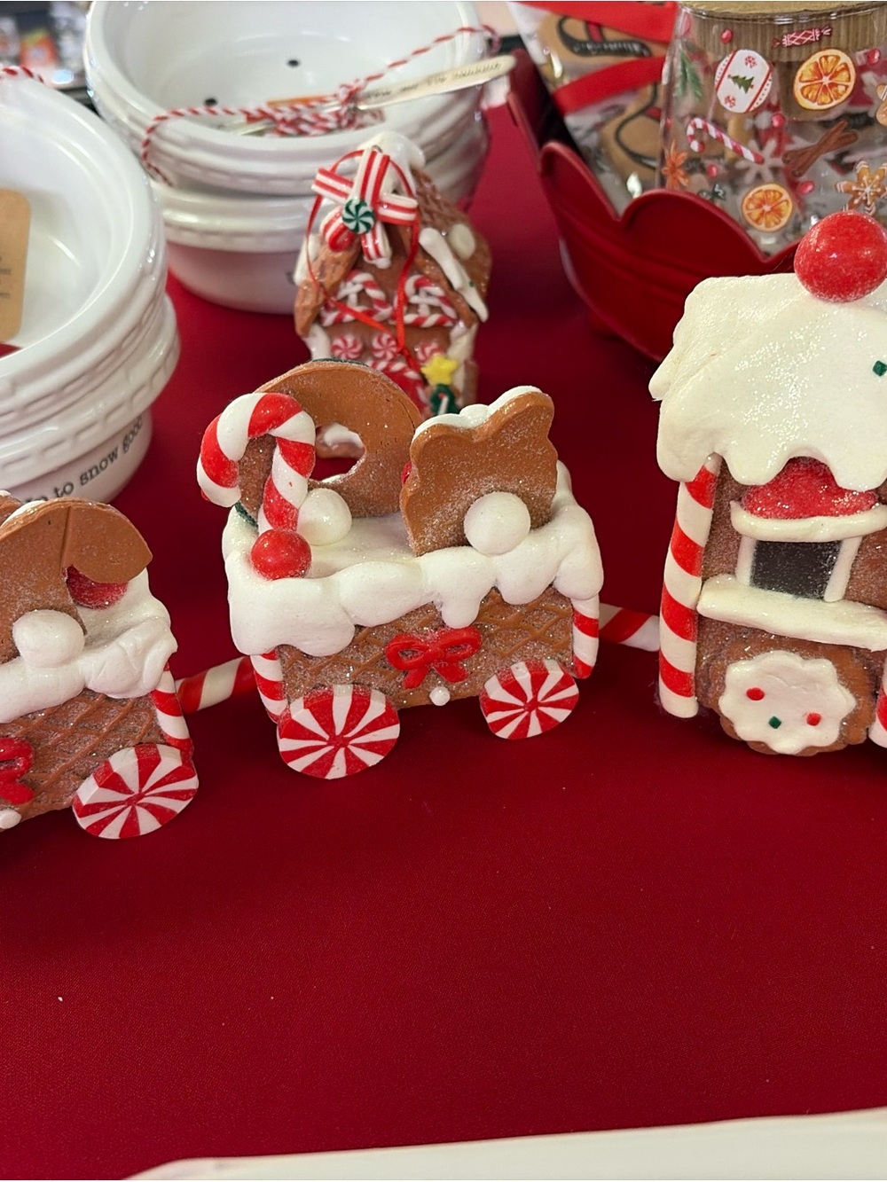 Festive Gingerbread Train Ornament - Red & White